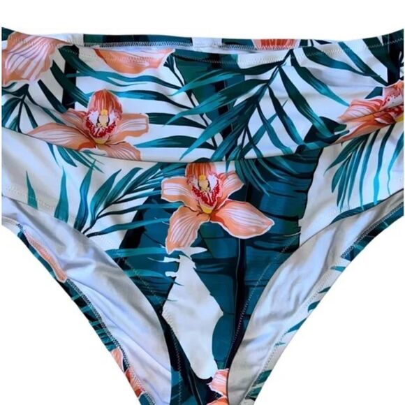 Cupshe High Waisted Tummy Control Bathing suit Bottom Tropical 1X NWT - Picture 6 of 12